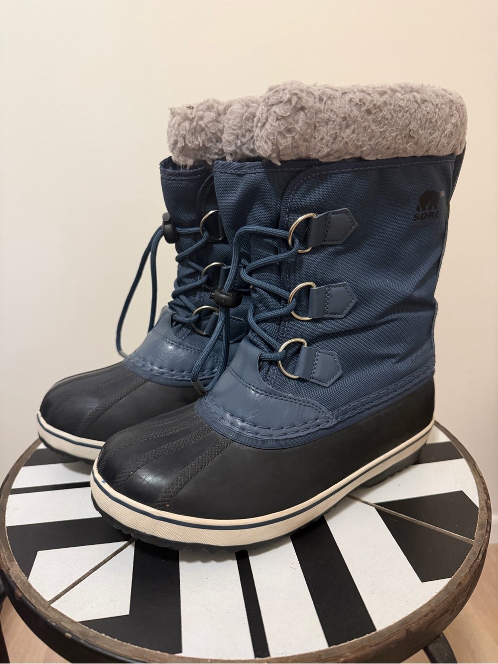 Sorel Navy and Black Winter Snow Boot with Faux Fur Cuff